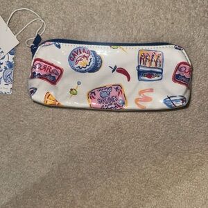 Roller Rabbit White and Blue Cosmetic Case with Colorful Illustrations